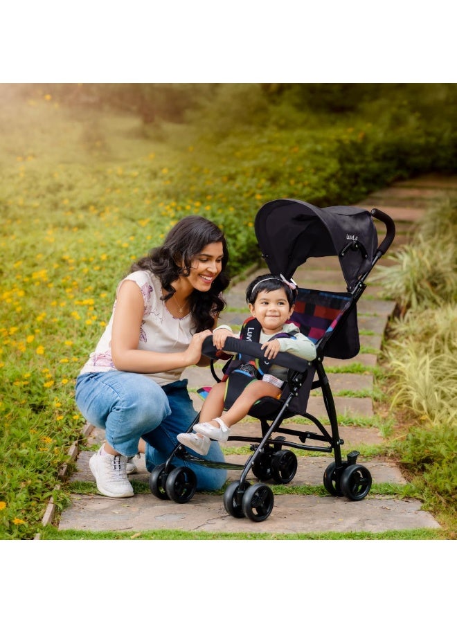 LuvLap Tutti Fruti Baby Stroller/Buggy, Lightweight, Compact & Travel Friendly Baby Pram for 6-36 Months, 5 Point Safety Harness, Adjustable seat Recline, Extendable Canopy, Upto 15Kg (Printed Black) - Image 2